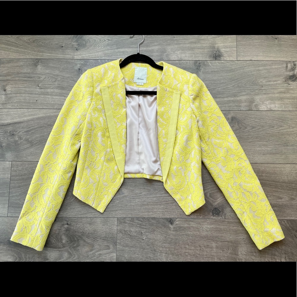Anthropologie Cropped Yellow Lace Blazer